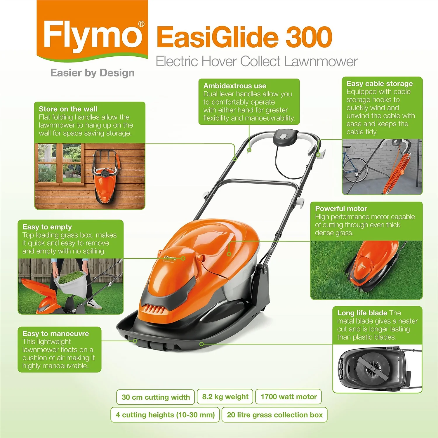 Flymo 1700W EasiGlide Electric Hover Lawn Mower - 30cm 8 Flymo 1700W EasiGlide Electric Hover Lawn Mower - 30cm - Image 6