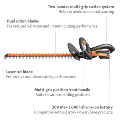 Worx WG260E.5 20V 2.0Ah Cordless Hedge Trimmer - 61cm 12 Worx WG260E.5 20V 2.0Ah Cordless Hedge Trimmer - 61cm -Gardening Series Store 13326412 9914900646513268