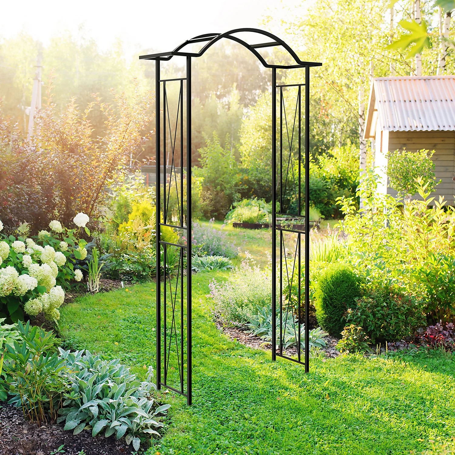 Panacea KD Wave Top Steel Garden Arch - Black 4 Panacea KD Wave Top Steel Garden Arch - Black - Image 2