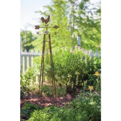 Panacea Rooster Weathervane Steel Obelisk - Rust -Gardening Series Store 13480858 1284931199737400