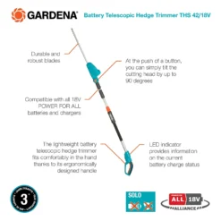 GARDENA Telescopic Cordless 18V Hedge Trimmer 12 GARDENA Telescopic Cordless 18V Hedge Trimmer -Gardening Series Store 13524827 1334936344375021