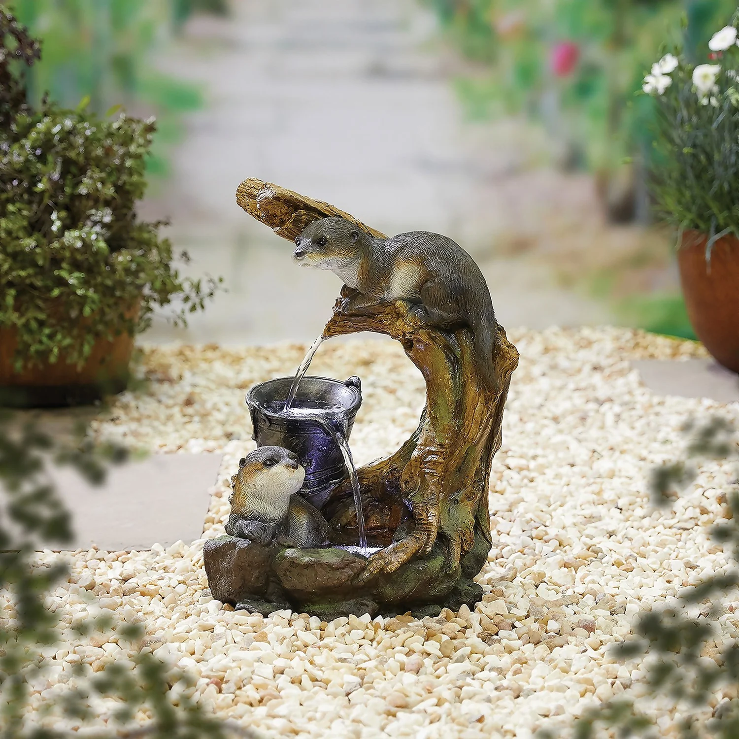 Stylish Fountain Otters Element Water Feature With LEDs 4 Stylish Fountain Otters Element Water Feature With LEDs - Image 2