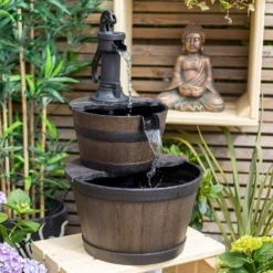 Stylish Fountain Whiskey Barrels Garden Water Feature -Gardening Series Store 13944159 1645005844956494