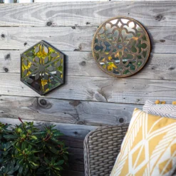 Hexagonal Laser Cut Outdoor Mirror 35cm - Black -Gardening Series Store 13981007 1595005835402682