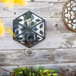 Hexagonal Laser Cut Outdoor Mirror 35cm - Black -Gardening Series Store 13981007 4985005835349966