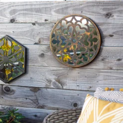Round Laser Cut Outdoor Mirror 35cm - Bronze -Gardening Series Store 13981008 1405005835433141