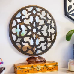 Round Laser Cut Outdoor Mirror 35cm - Bronze -Gardening Series Store 13981008 8645005835380560
