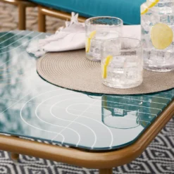 Omari Metal Garden Corner Sofa Set - Teal & Gold -Gardening Series Store 14005699 4965022704578830