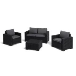 Keter California 4 Seater Outdoor Garden Furniture Lounge Set - Graphite With Grey Cushions