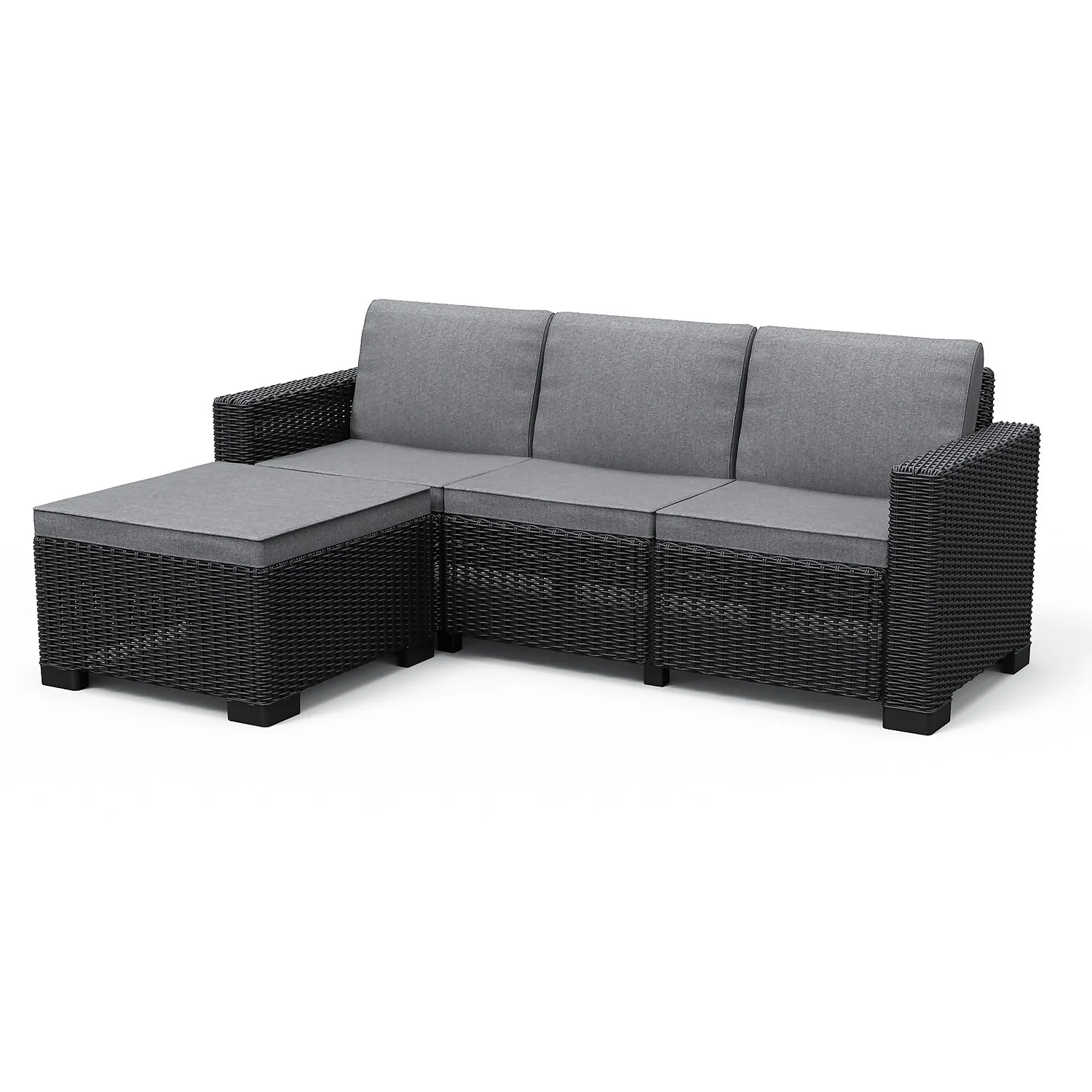 Keter California 3 Seater Outdoor Garden Furniture Chaise Longue - Graphite With Grey Cushions 3 Keter California 3 Seater Outdoor Garden Furniture Chaise Longue - Graphite With Grey Cushions
